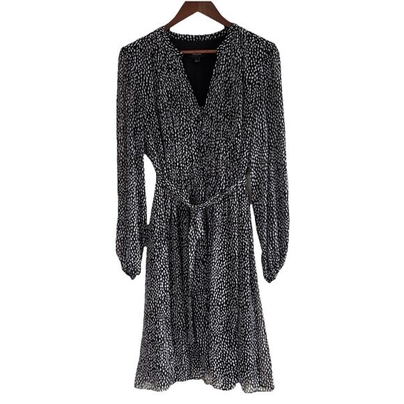 MSK Women's Black Printed Pintucked Split Neck Tie at Waist A-Line Dress Size 14 - Picture 3 of 16